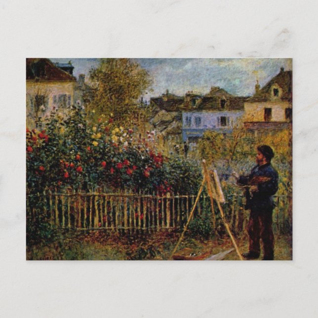 Postal Renoir Claude Monet pintando en su jardín (Anverso)