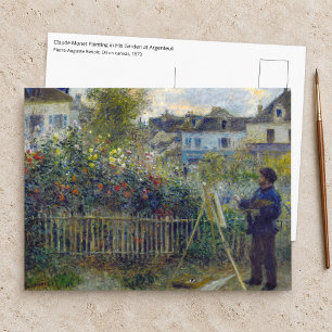 Postal Renoir - Claude Monet pintando en su jardín