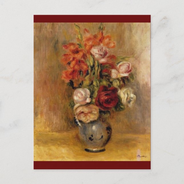 Postal Renoir es una barrera de gladiolas y Rosas (Anverso)