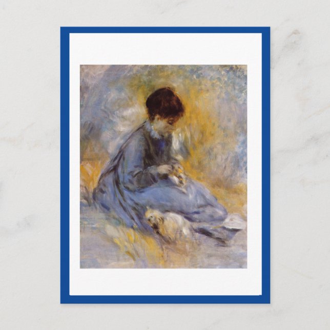 Postal Renoir, joven mujer con gato, (Anverso)