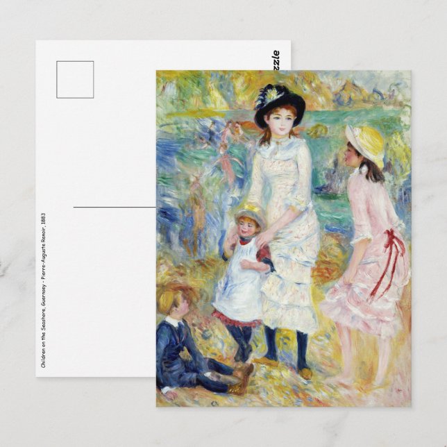 Postal Renoir - Niños en la costa, Guernsey (Anverso / Reverso)