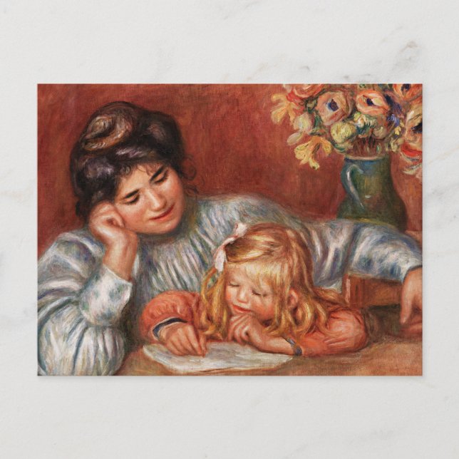 Postal Renoir - Writing Lesson, famous painting (Anverso)