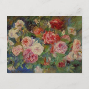 Postal Renoir'a un florero todavía de los rosas de vida
