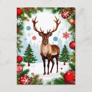 Postal Renos festivos en escena invernal nevada