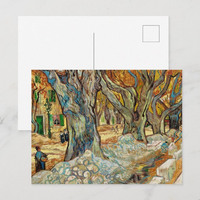 Postal Reparadores de caminos de Van Gogh Árboles de avió (Anverso / Reverso)