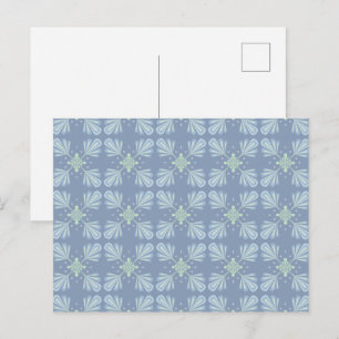 Postal Repetir abstracto floral azul pastel