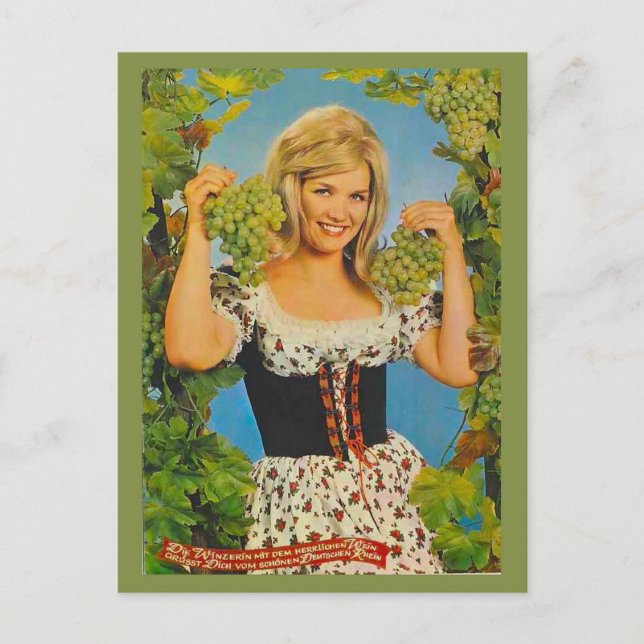 Postal Réplica Publicidad de época, chica bávaro, uvas (Anverso)