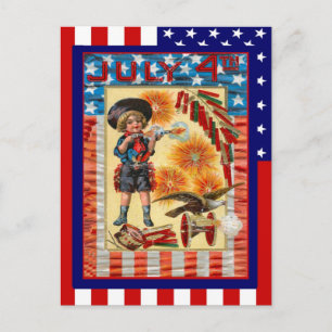 Postal Réplica Vintage 4 de julio, Cañón de juguete y niñ