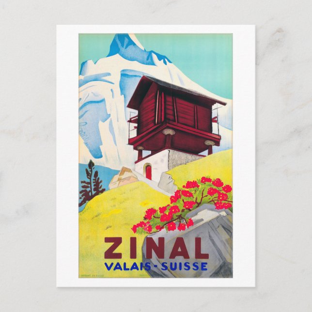 Postal Reponen afiche de cosecha zinal de Suiza (Anverso)