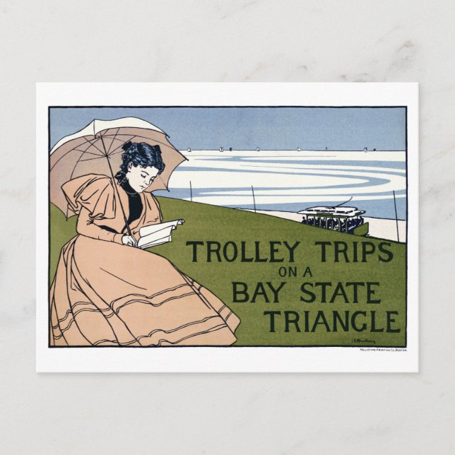 Postal Reponen afiche de la época del tranvía de Boston (Anverso)