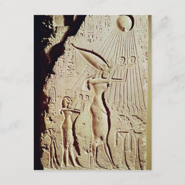 Postal Representación de Amenophis IV, Nefertiti y su hij (Anverso)