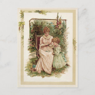 Postal Reproducción de cosecha de vintage madre e hijo