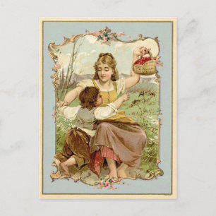 Postal Reproducción Vintage de Madre e Hijo