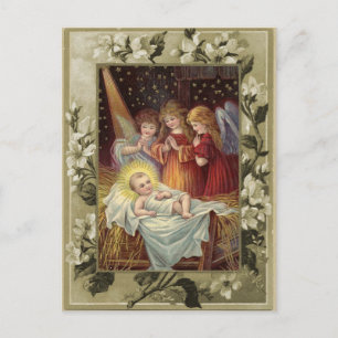 Postal Reproducción Vintage de Natividad de Navidad