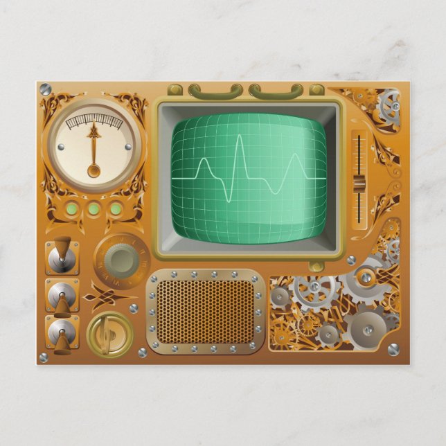 Postal Reproductor de medios de Steampunk industrial (Anverso)