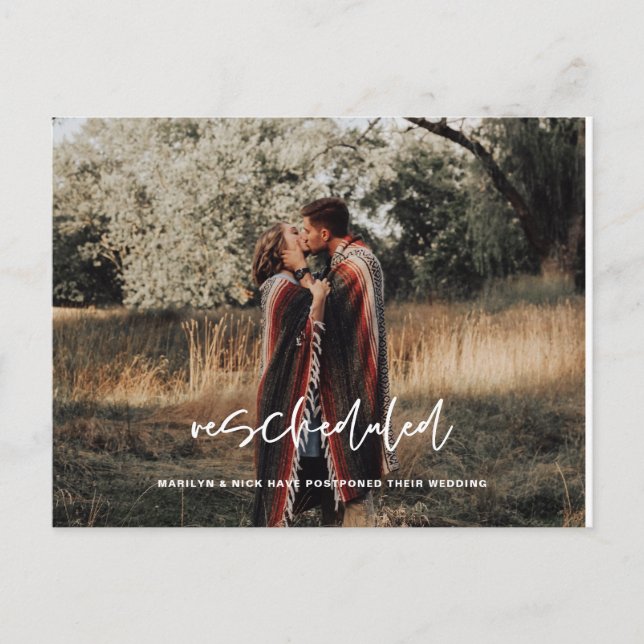 Postal Reprogramado, foto Boda, cambio de fecha (Anverso)