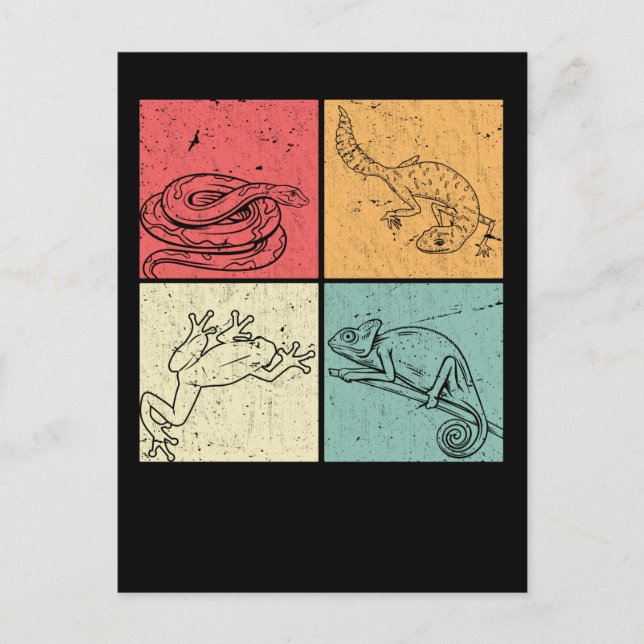 Postal Reptiles Retro Lagarto Geco Rana Camaleón (Anverso)