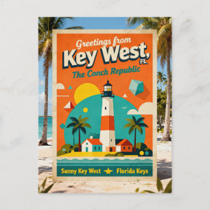 Postal República Conch de Key West Florida Viajes Retro 1