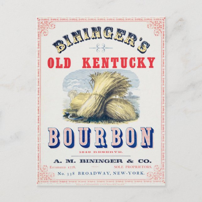 Postal Reserva del Viejo Kentucky Bourbon 1849 de Bininge (Anverso)