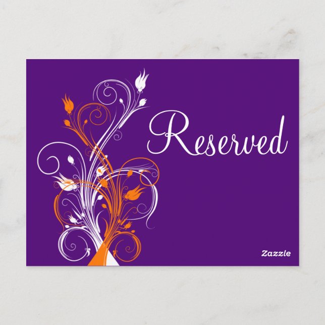 Postal "reservada" floral blanca morada Naranja (Reverso)