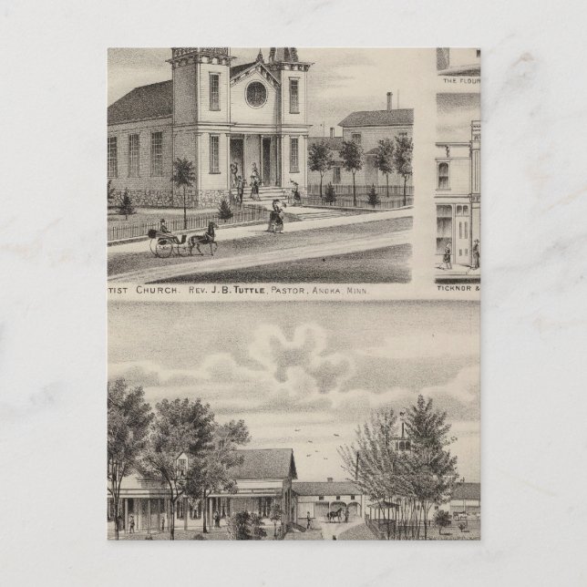 Postal Residencia, granja, iglesia y tienda en Minnesota (Anverso)