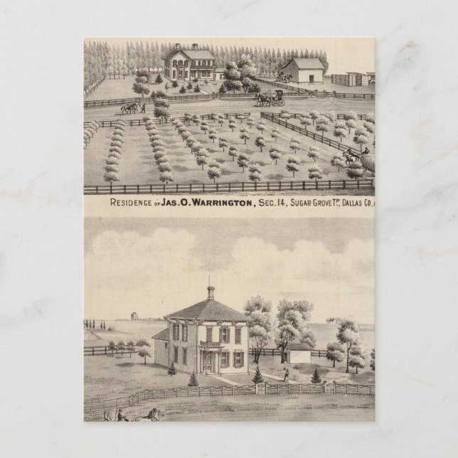 Postal Residencias y granja de Warrington (Anverso)