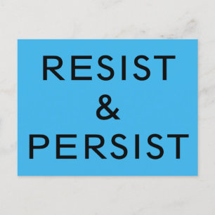 Postal Resista y persista texto en negrita sobre azul bri