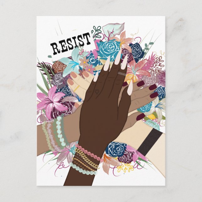 Postal Resistir juntos - Floral Feminist Activism Art (Anverso)