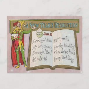 Postal Resolución de Año Nuevo Vintage Bufón
