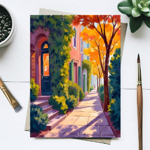 Postal Resplandor de la calle de la ciudad de otoño   Acu