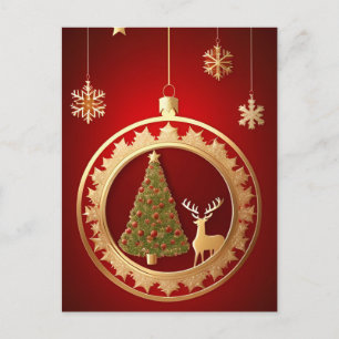 Postal Resplandor Dorado de Navidad ❄️ Árbol de Ciervos L