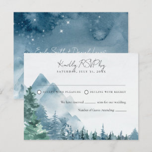 Postal Respuesta de Boda Azul Crepuscular Rústica con Acu