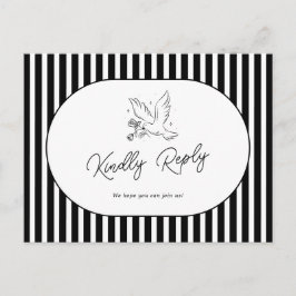Postal Respuesta de Boda Caprichosa de Rayas Blancas y Ne