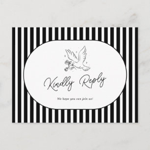 Postal Respuesta de Boda Caprichosa de Rayas Blancas y Ne
