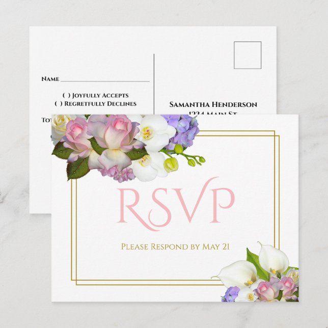 Postal Respuesta de Boda Floral de Primavera Ramo de Past (Anverso / Reverso)