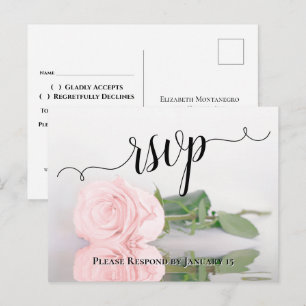Postal Respuesta de Boda Rosa Reflectante con Rubor Román