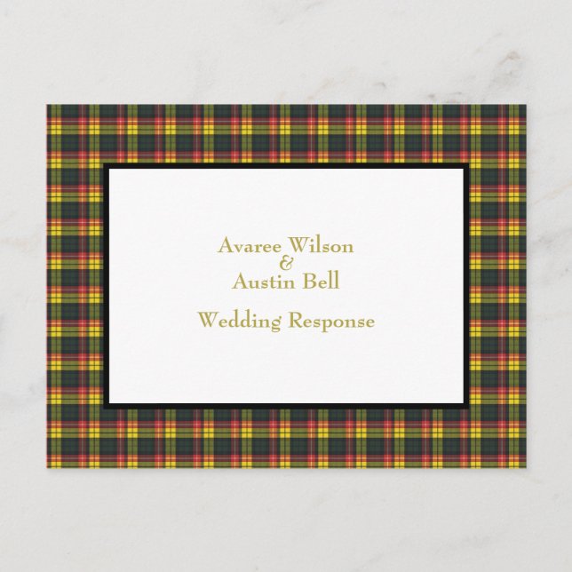 Postal Respuesta de Buchanan Tartan Boda (Anverso)