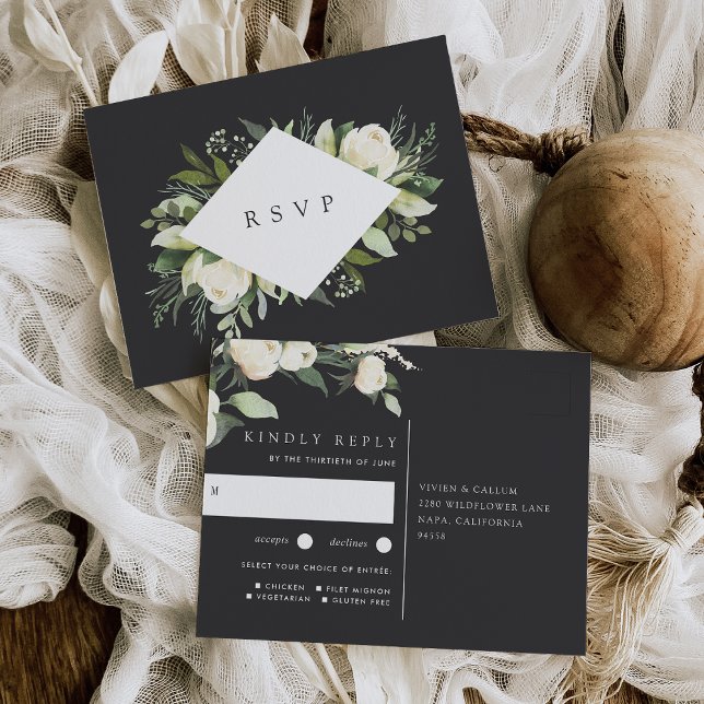 Postal Respuesta de elección de comida de boda floral Ivo (Subido por el creador)