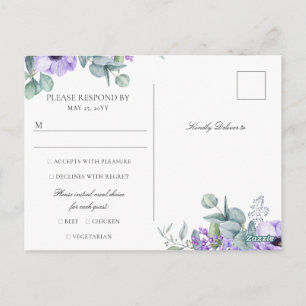 Postal Respuesta de Elección de Comida de Boda Floral Púr