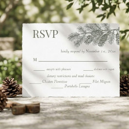 Postal Respuesta de RSVP de boda con ramita de pino rústi
