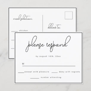 Postal Respuesta del Boda de script minimalista RSVP Post