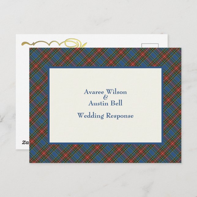 Postal Respuesta del Boda posttarjeta de MacBeth Tartan (Anverso / Reverso)