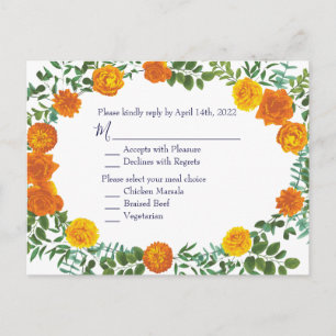 Postal Respuesta del Boda Rosa naranja y Marina Blue Peon