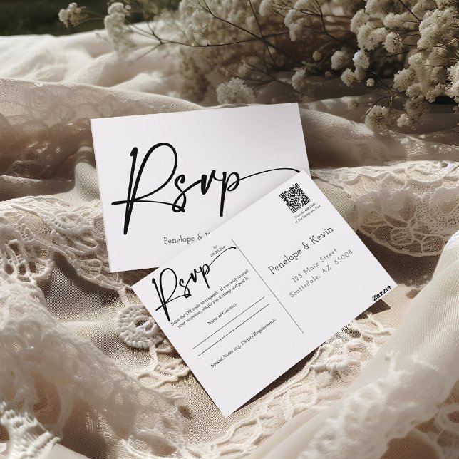 Postal Respuesta Mínima Moderna de Código QR Boda RSVP Re (Subido por el creador)