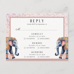 Postal Respuesta RSVP de elefante de Boda indio
