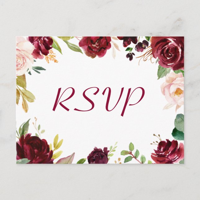 Postal Respuesta RSVP de la Moda de Rubor en Borgoña (Anverso)