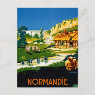 Postal Restauración de la Poster de Viajes Normandía Vint