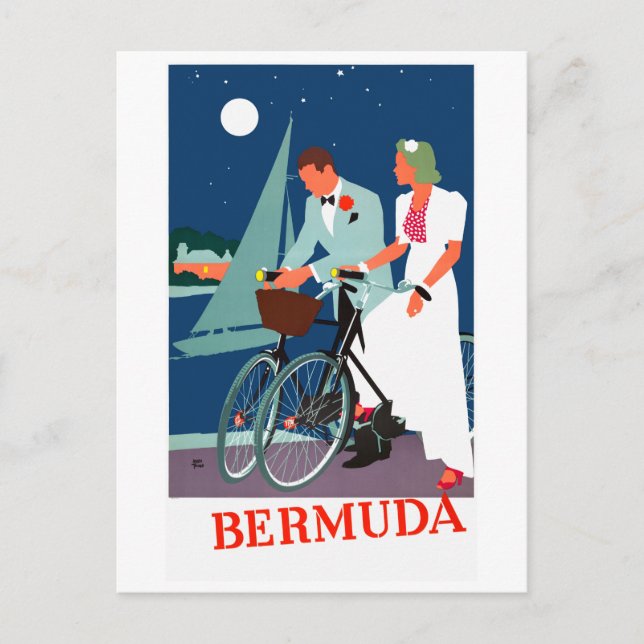 Postal Restauración de Poster de Viajes de Bermudas Vinta (Anverso)