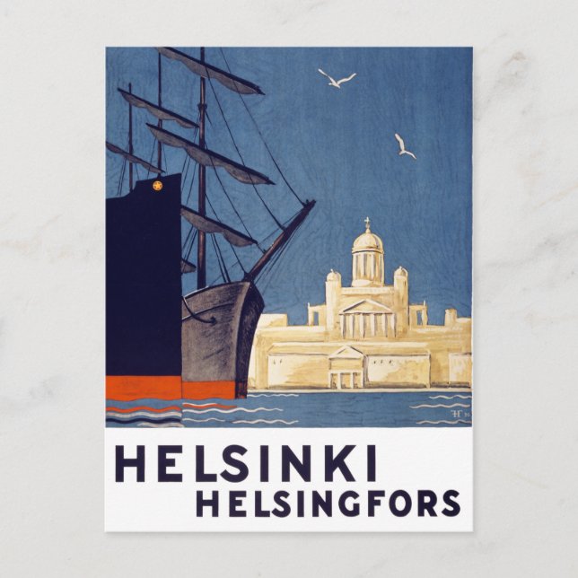 Postal Restauración de Poster de Viajes de Helsinki Vinta (Anverso)