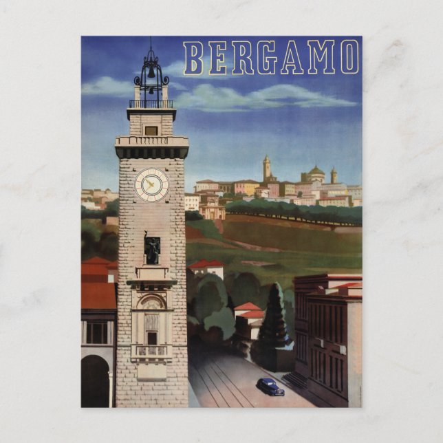 Postal Restauración del Poster de viajes Bergamo Vintage (Anverso)